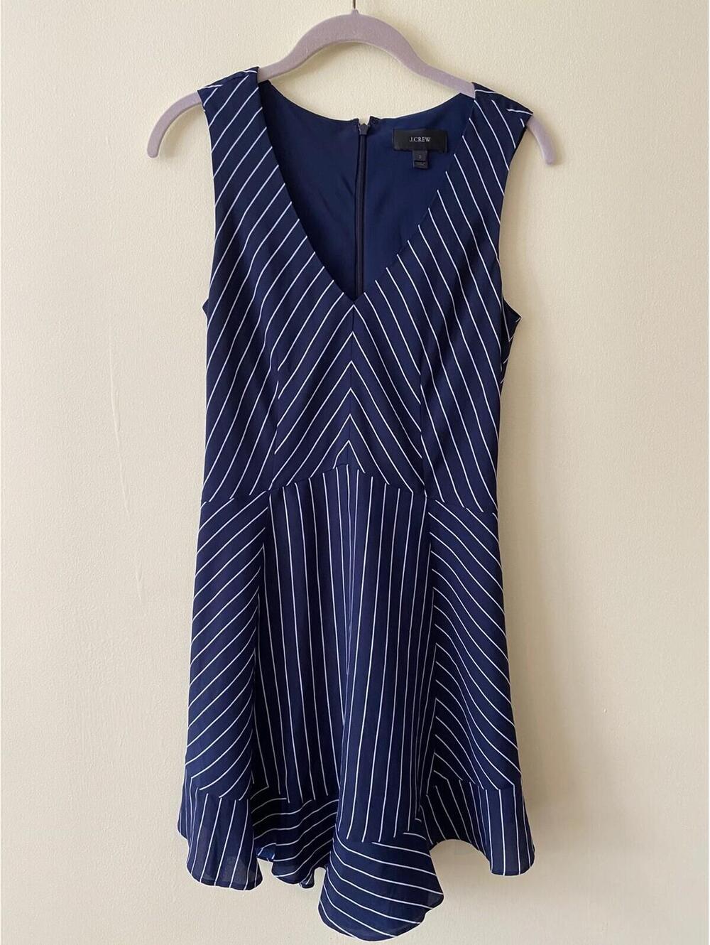 J Crew Womans Navy Blue And White Striped Size 2 Dress Sleeveless